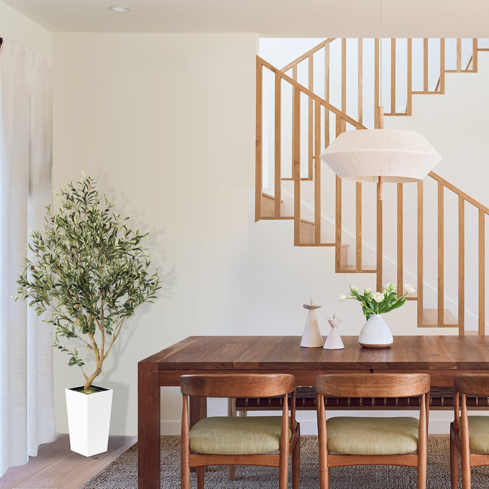 5.5ft Olive Tree with White Tall Planter