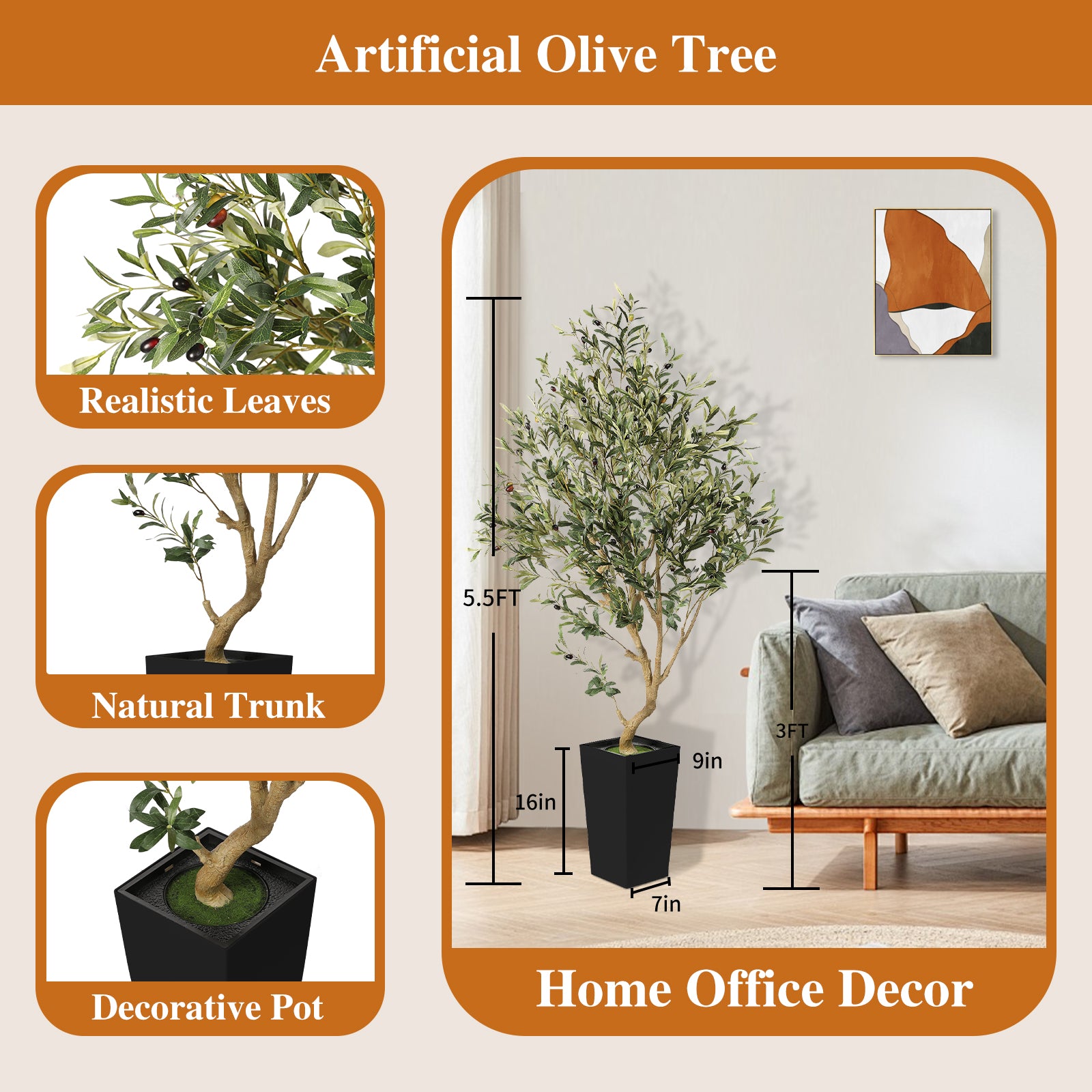 5.5ft Olive Tree with Black Tall Planter