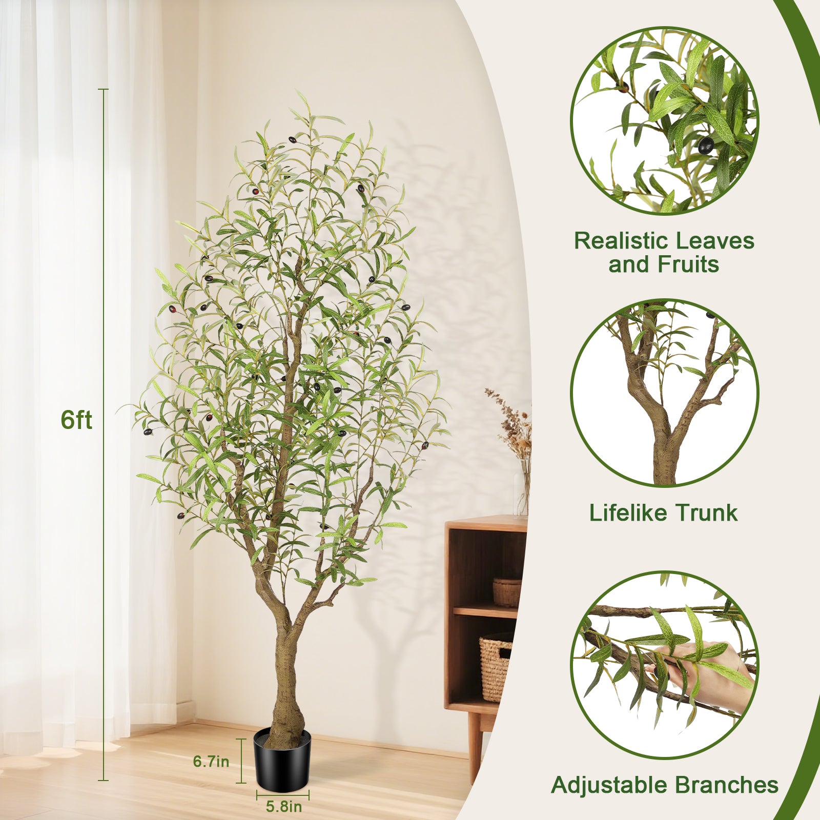 6ft Faux Olive Tree Realistic Leaves- 72