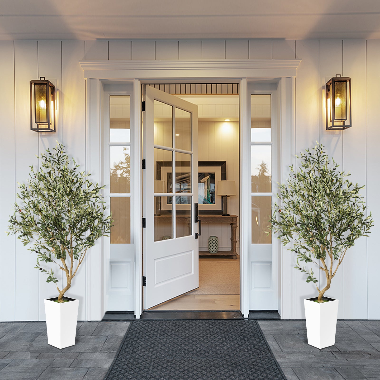 5.5ft Olive Tree with White Tall Planter