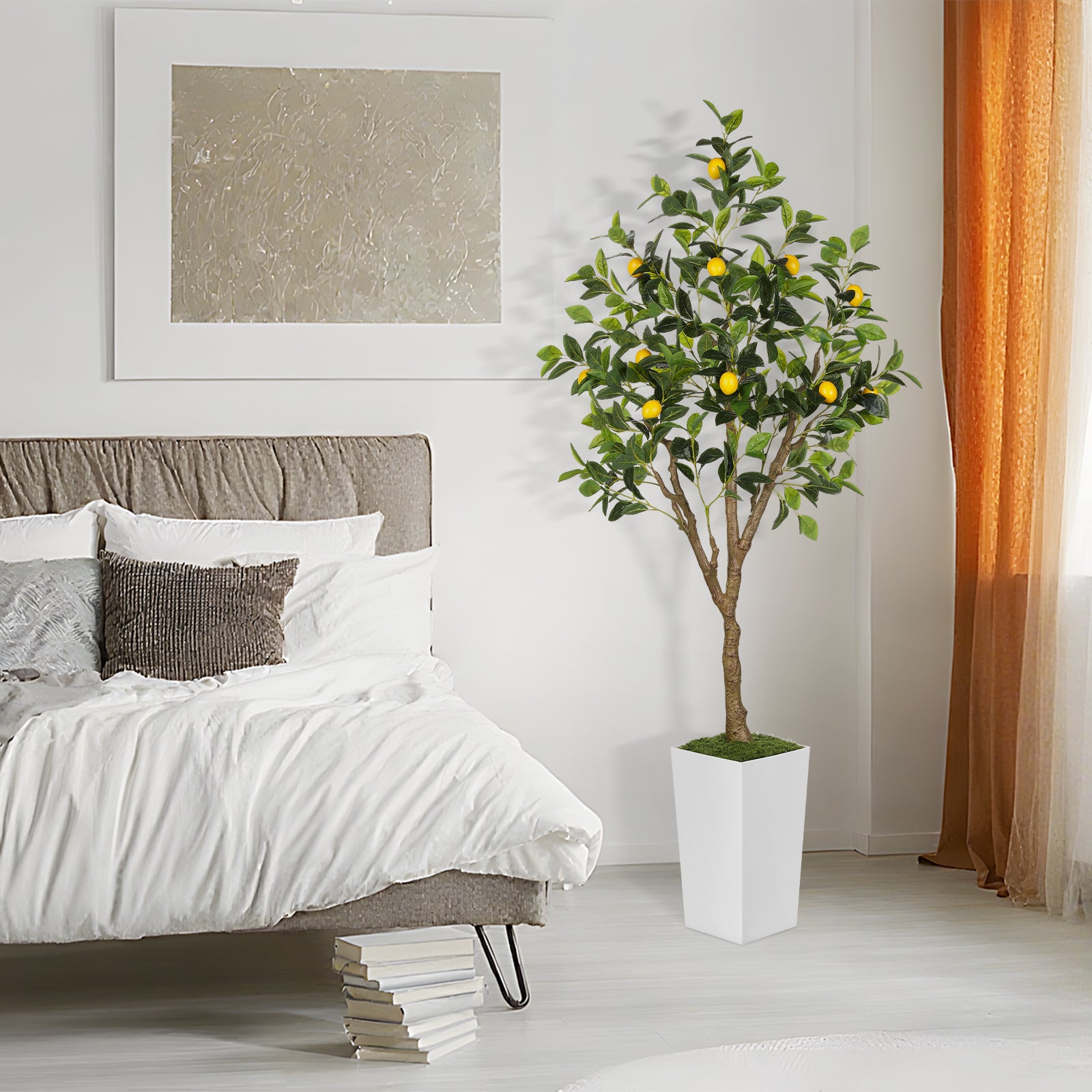 6ft Lemon Tree with White Pot - 72"Tall