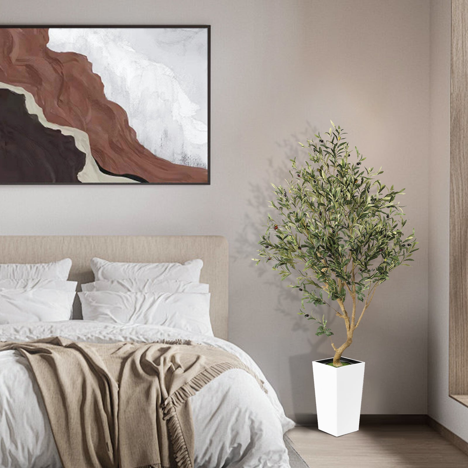 5.5ft Olive Tree with White Tall Planter