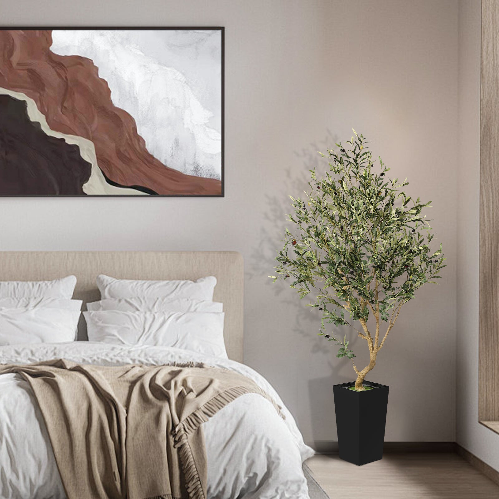 5.5ft Olive Tree with Black Tall Planter