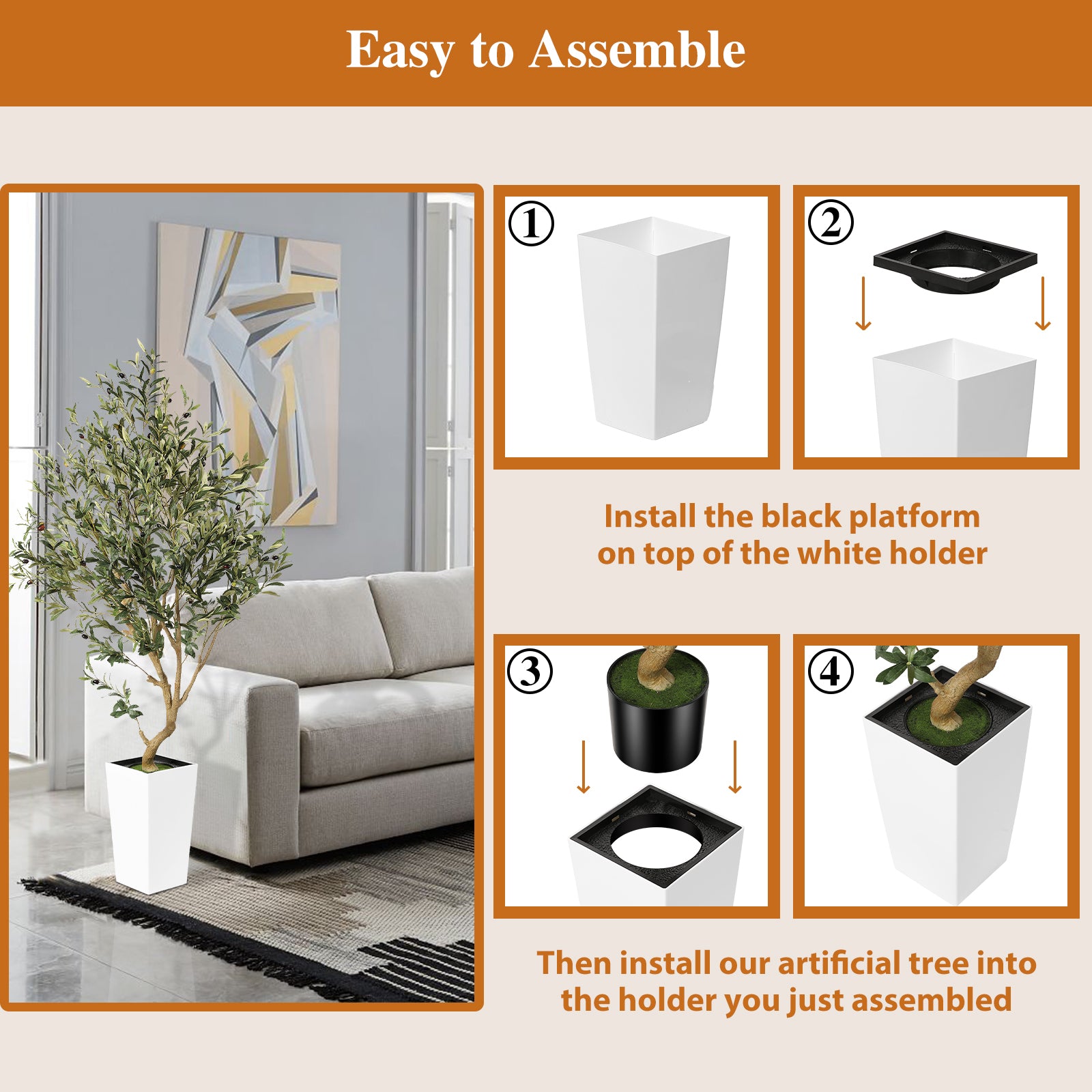 5.5ft Olive Tree with White Tall Planter