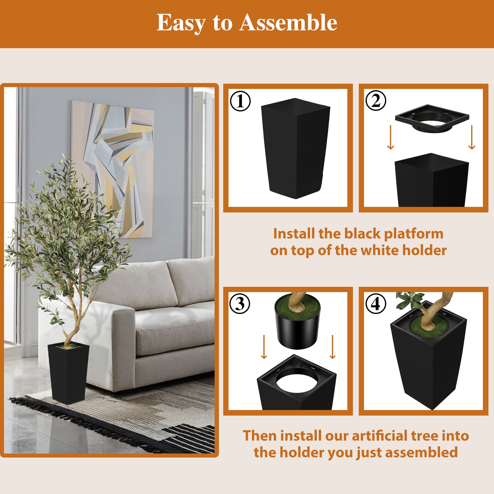 5.5ft Olive Tree with Black Tall Planter